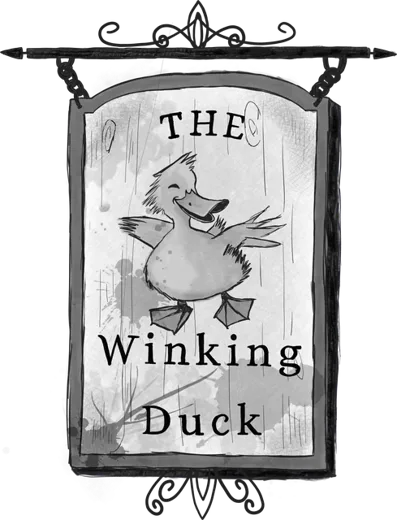 Chapter heading: the hanging sign of The Winking Duck